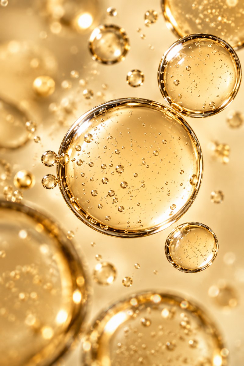 Gros plan sur des bulles dorées en suspension